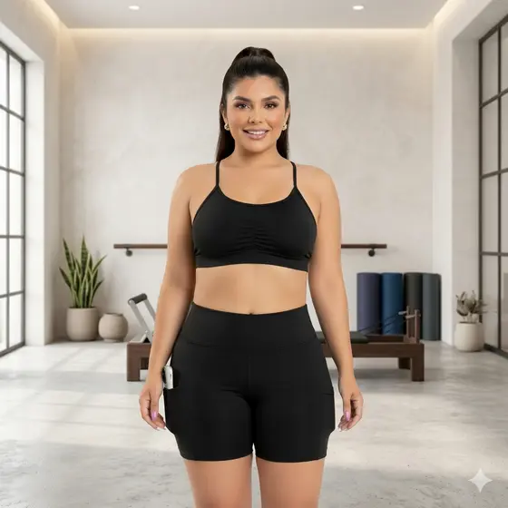 Conjunto Fitness Feminino Academia Short E Cropped Suplex Modela Tendência, Garotta Marotta Fitness
