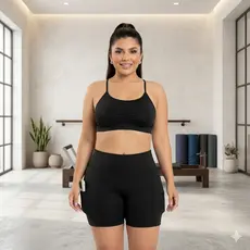 Conjunto Fitness Feminino Academia Short E Cropped Suplex Modela Tendência, Garotta Marotta Fitness