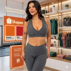 Conjunto Fitness Feminino Moda Academia Legging Cintura Alta Cropped Poliamida Zero Transparência