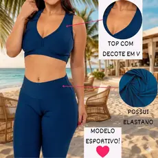Conjunto Top e Leggin Fitness Feminino Cintura Alta Compressão Zero Transparência Garotta Marotta