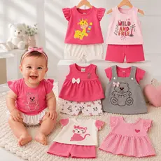 Kit 6 Peças Menina Bebê Infantil Peças de Roupas Inverno Infantil Fashion Short Blusa Algodão
