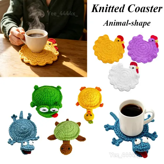 Engraçado Animal Crochê Coasters Artesanal Antiderrapante Almofada De Copo Para Mesa Casa Cozinha Bar Sala Escritório De