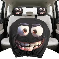 2 Pçs Rosto Sorridente Impresso Capa De Encosto De Cabeça Do Carro Macio Decorativo Almofada Lavável Assento De Automóve