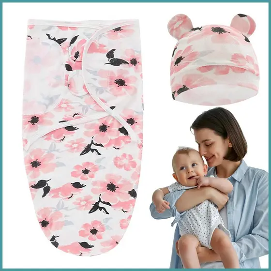 Swaddle Cobertor Para s Bonito Respirável Recebendo Com Chapéu Pele-Amigável Confortável Bebê Swaddles heqoibr