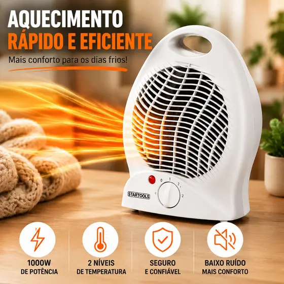 Mini Aquecedor 1000W Silencioso para Uso Interno