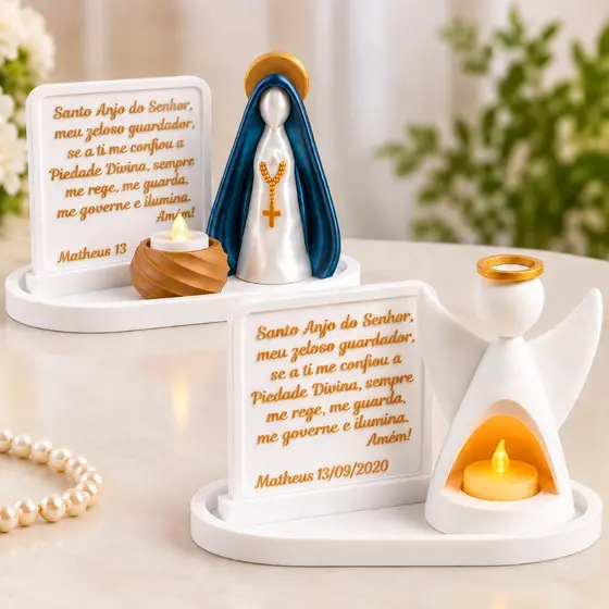 Lembrança de Batizado Nossa Senhora Aparecida com Oração Santo Anjo e Porta-Vela