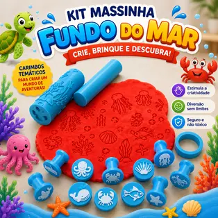 Brinquedo Kit Carimbos E Rolo Para Massinha Tema Fundo Do Mar Brinquedo Educativo Infantil