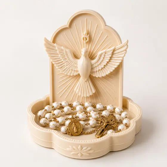 Porta Terço Espírito Santo Decorativo Católico Organizador de Terço e Joias