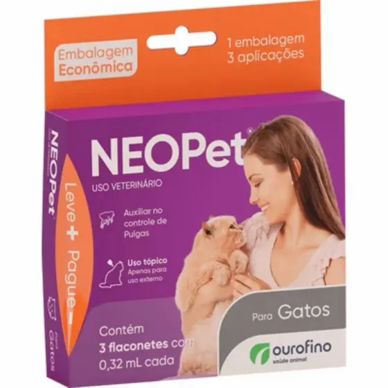 NeoPet Gatos até 8kgs AntiPulgas com 3 ou 1 Pipeta - OuroFino Pet
