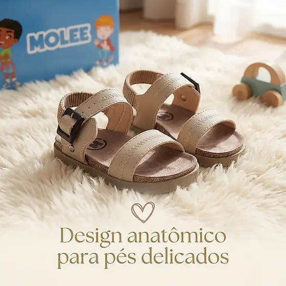Sandália Infantil Molekinho Anatômica com Fivela Ajustável Confortável Antiderrapante para Meninos