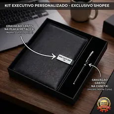 Kit Executivo Luxo 2 Peças (Caderno e Caneta) com Personalização a Laser Grátis