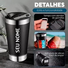 Copo Térmico Personalizado Com Nome Logo Time Tampa E Abridor Inox Presente 473ml