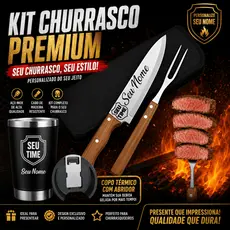 Kit Churrasco Premium Faca Garfo Copo Térmico Personalizado Logo Nome Presente Padrinhos Casamento Brinde Empresa