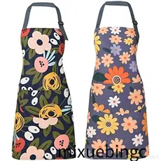 Aventais De Chef Grill Churrasco Feminino Para Bolsos , & amp ; Com Avental Floral Ajustável Cozinha , Pacote 2 Algodão