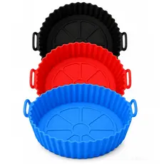 Forma Silicone Redonda Alça Air Fryer 22cm Antiaderente Reutilizável