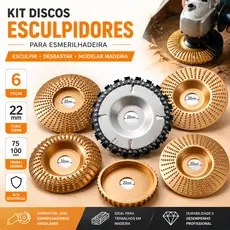Kit 6 Back Field  Disco Desbaste E Corte Madeira 100mm/75mm P/ Esmerilhadeira Furo 16/22mm