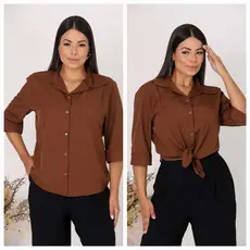 CAMISA SOCIAL FEMININA LISO CREPINHO MANGA 3/4 ESTILOSA