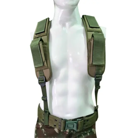 Suspensório Campo H + Cinto Na Campanha Bolsos Botão Militar