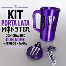 Kit Caneca Porta Lata Monster \ Personalizado\ Chaveiro com o nome\ Tampa\ Abridor
