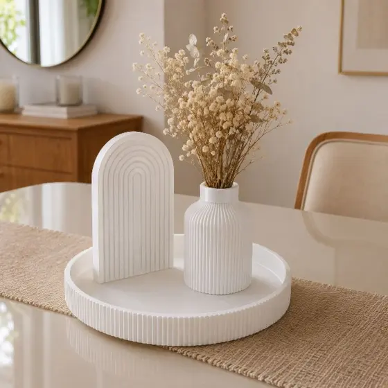 Kit Decorativo vaso com Bandeja e decoração boho para Sala e quarto
