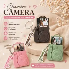 Kit Chaveiro Câmera Polaroide com Foto + Chaveiro Nome Personalizado