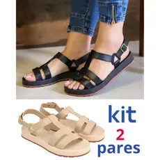KIT 2 PARES SANDALIAS  FEMININA SALTA BAIXO RASTEIRINHA ORTOPEDICA