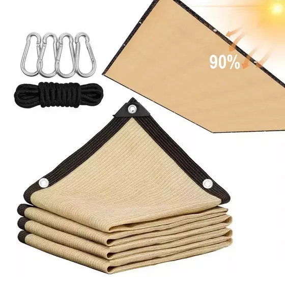 Tela Sombrite 90% 6x4m，Bege/Preta，Bainha Reforçada Com Llhos Metálicos