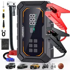 VIGOMOT Auxiliar de Partida Veicular 4 em 1 Com Compressor Digital, 6000mAh, 1000A de Pico e Power Bank