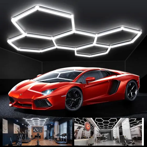 Luminária LED Colmeia Hexagonal, Opções 5 ou 14 Células Branco 6500K, Para Oficina Automotiva e Garagem