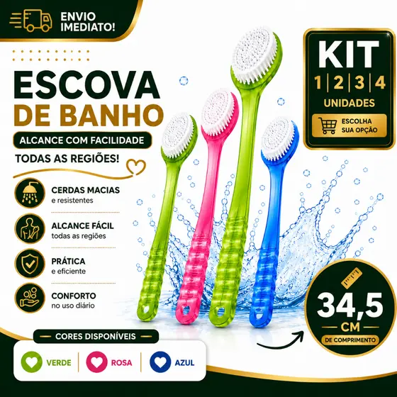 Escova De Banho 1/2/3/4 Corporal Cabo Longo 34,5cm Massageadora Esfoliante Limpeza Das Costas Cerdas Macias