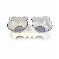 Comedouro Bebedouro Duplo Elevado Ursinho Acrilíco Pet Cão Gato Transparente
