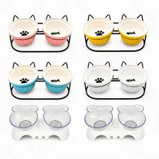 Comedouro e Bebedouro Duplo Pet Cerâmica Cão Gato com Apoio Base
