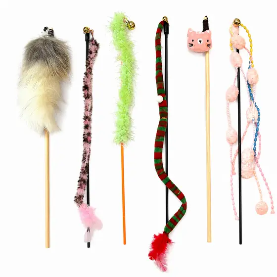 Varinha / Vareta Interativa para Gatos com Penas Pompons Guizos Brinquedos