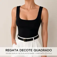 Regata Blusa Feminina Suplex Forrada Decote Quadrado Alça Tendencia Verao Basica Fitness Academia Casual