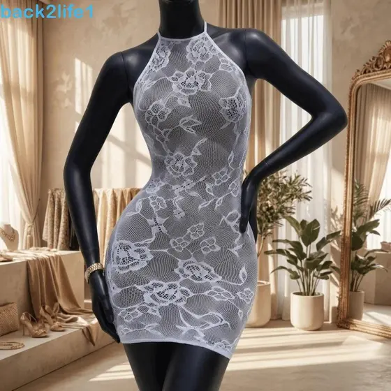 Pijama BACK2LIFE1 , Body Branco Sem Costas Vazado , Saia Justa Estilo Tentação