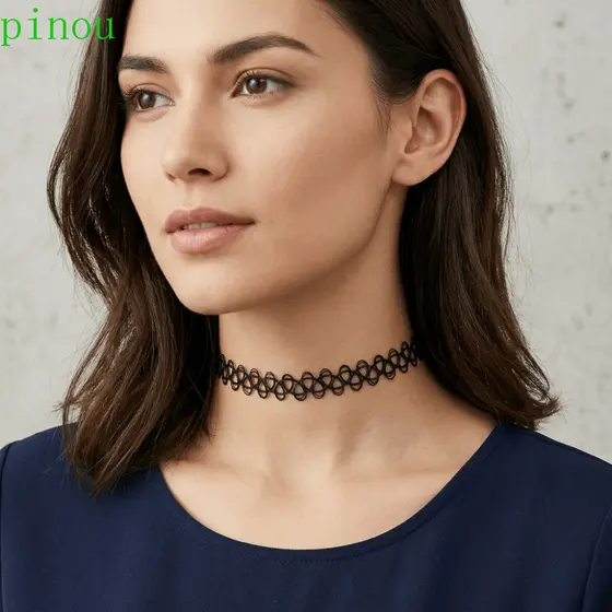 PINOU 6 Pçs/Set Gargantilhas De Renda , Colar Elástico Gótico Estilo Vintage De Cor Preta Punk De Joias De Flores