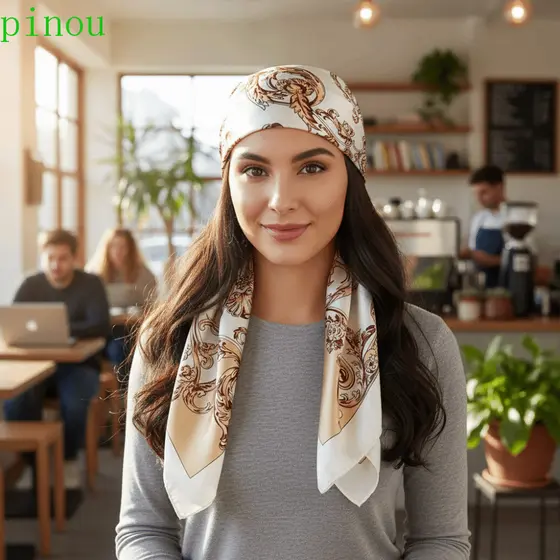 PINOU Lenço De Seda De Cabeça , Bandana De Cetim Elegante De Tamanho Grande , Estampado All-match 90cm X 90cm Quadrado H