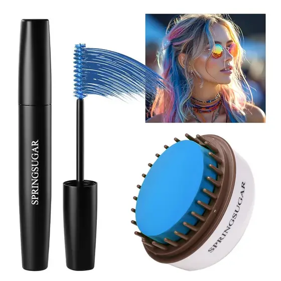 Pente de Giz Colorido Temporário Azul + Máscara de Cabelo Lavável para Meninas e Crianças, Maquiagem com Cores Vibrantes