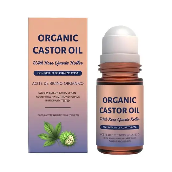 Óleo de Rícino Orgânico, Óleo de Rícino Puro Orgânico Prensado a Frio em Frasco Roll-on para Crescimento Capilar, Cílios