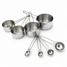Kit Medidores de Cozinha em Aço Inox 8 Peças | 4 Xícaras Medidoras + 4 Colheres Medidoras para Receitas, Culinária