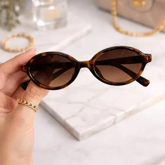 Óculos de Sol Vintage Leopardo Miu Feminino Com Case Armação Aro Oval Luxo Moda Proteção UV400