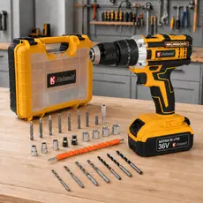 Parafusadeira e Furadeira de Impacto Profissional 36V Sem Fio Mandril 13mm Nakasaki Com Maleta