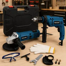 Kit Furadeira de Impacto 1000W Elétrica + Esmerilhadeira 900W Profissional Nakasaki + Maleta