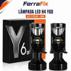 Kit 2 Lâmpadas LED H4 Mini Projetor Alto e Baixo 90W 24000LM para Carro e Caminhão