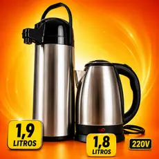 Kit chaleira elétrica + garrafa térmica preta 220V Tereré Chimarrão