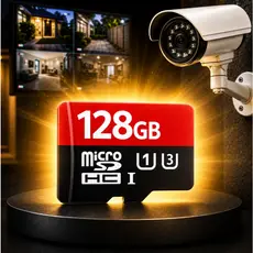 Cartão de memória para câmeras Micro SD de 128 GB com adaptador.