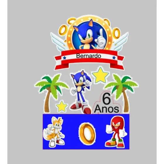 Topo Topper De Bolo Sonic - Topo Personalizado C/ Nome e Idade