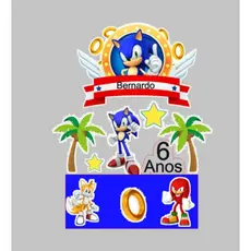 Topo Topper De Bolo Sonic - Topo Personalizado C/ Nome e Idade