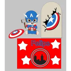 Topo Topper De Bolo Capitão América - Topo Personalizado C/ Nome e Idade