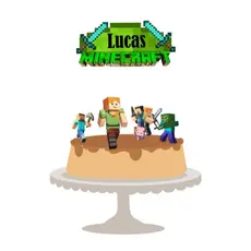 Topo Topper De Bolo Minecraft - Topo Personalizado C/ Nome e Idade